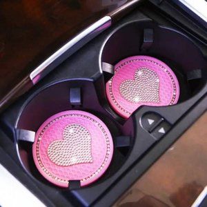 NEW Pink Hearts 2 pack Car Cup Holder Coasters Universal Non-Slip Beverage